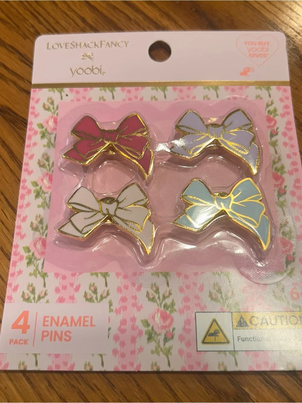 LoveShackFancy Bow Enamel Pin Set - Hot Pink, Lavender, White, Light Blue
